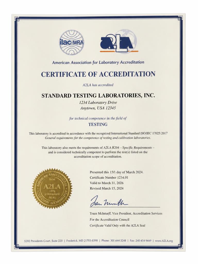 ISO/IEC 17025:2017 Laboratory Accreditation certificate issued by Singapore Accreditation Council